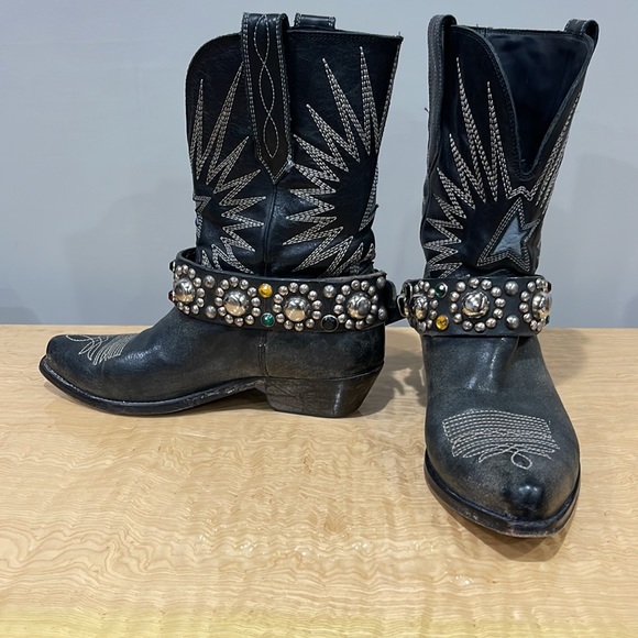 Golden Goose Cowboy Boots w Rhinestone belt - Picture 4 of 9